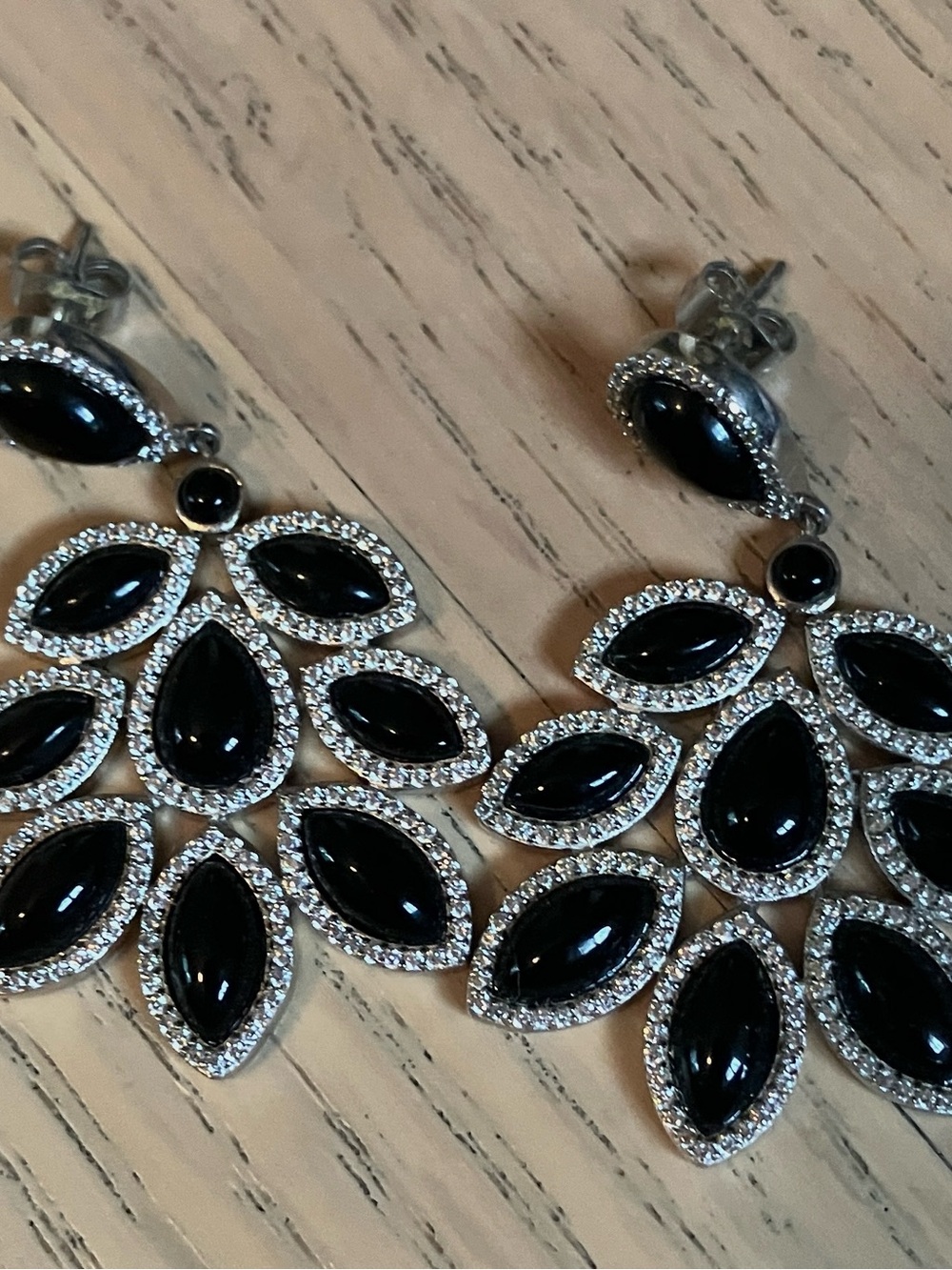 Black Teardrop & Marquise Crystal-Trim Dangle Earrings